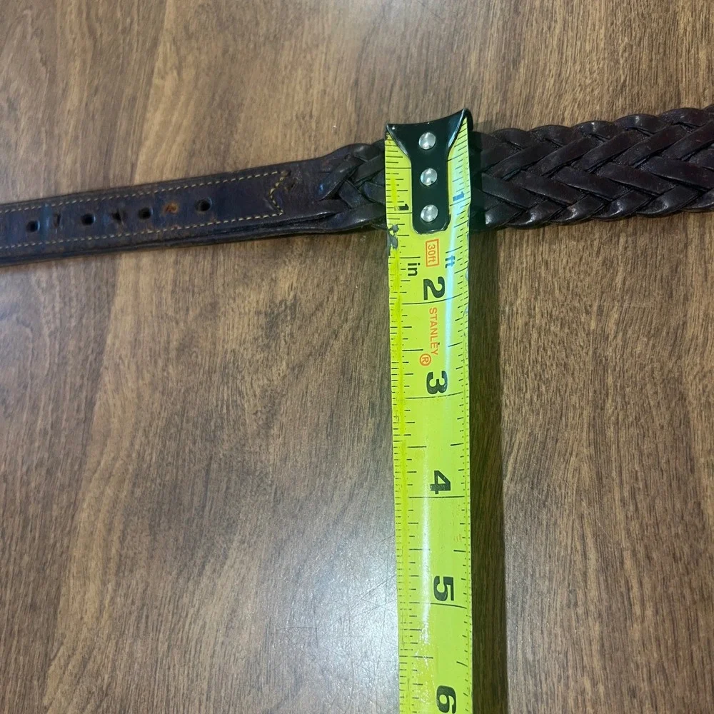 Vintage L.L. Bean Mens 28 Braided Leather Belt Dark Brown Brass Buckle